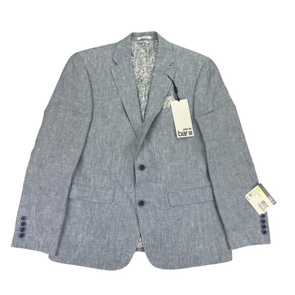 Bar III Mens Slim Fit 100% Linen Solid Suit Jacket Blue 38S